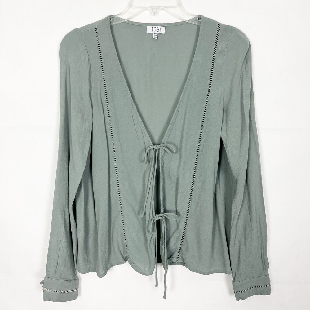 TOBI Tie-Front Long Sleeve Top Size Small